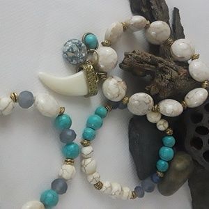 Handcrafted Turquoise Marled Cream with Horn charm